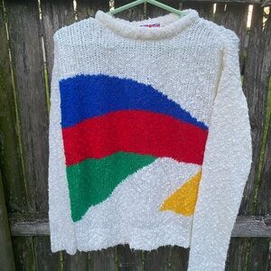 Vintage Cherry Stix Colorful Geometric Pattern Sweater